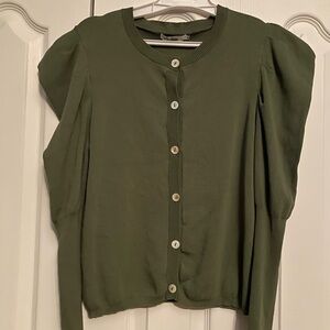Olive green structural shoulders Button-Up Cardigan
